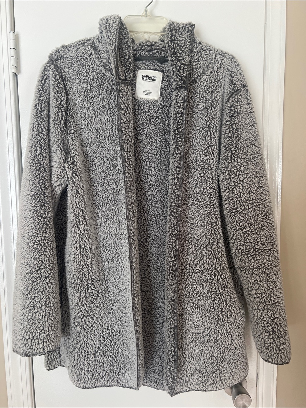 PINK Victoria's Secret Gray Sherpa Open-Front Jacket